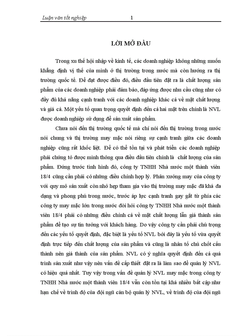 Thực trạng và giải pháp nhằm nâng cao hiệu quả quản lý NVL trong phân xưởng may của công ty TNHH Nhà nước một thành viên 18 4