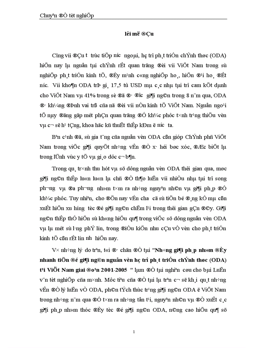 Những giải pháp nhằm đẩy nhanh tiến độ giải ngân nguồn vốn hỗ trợ phát triển chính thức ODA tại Việt Nam giai đoạn 2001 2005 1