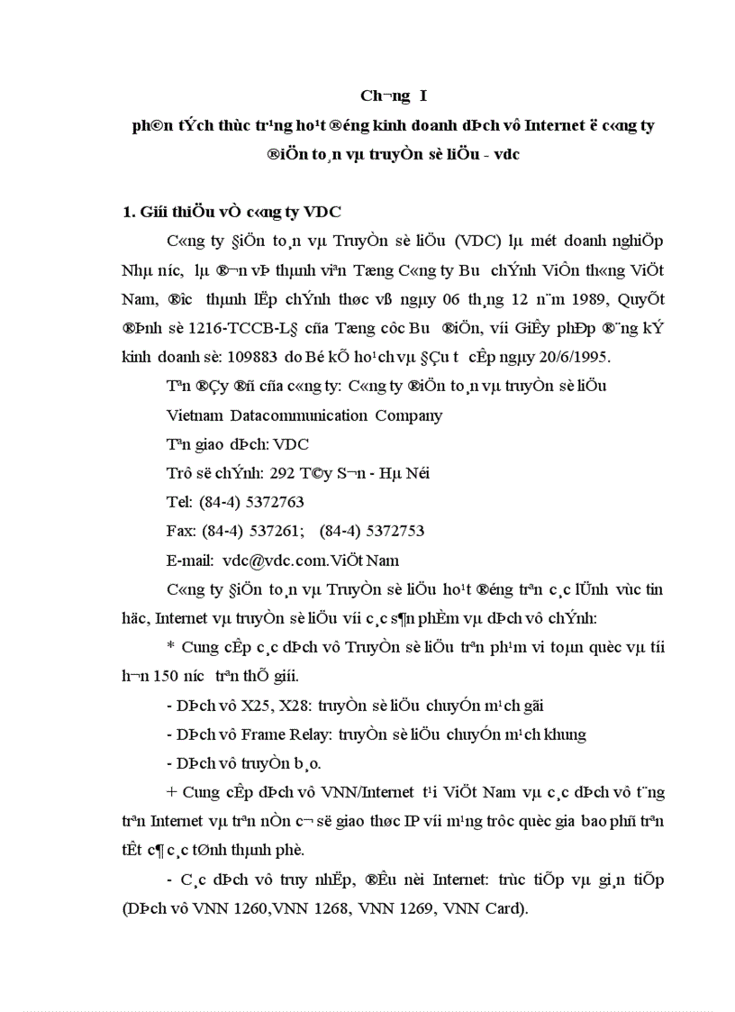 phân tích thực trạng hoạt động kinh doanh dịch vụ Internet ở công ty điện toán và truyền số liệu vdc 1