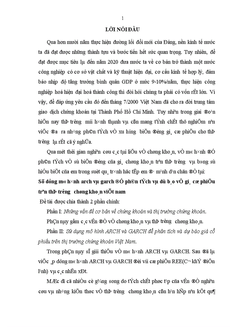 Sử dụng mô hình arch và garch để phân tích và dự báo về giá cổ phiếu trên thị trường chứng khoán việt nam 1