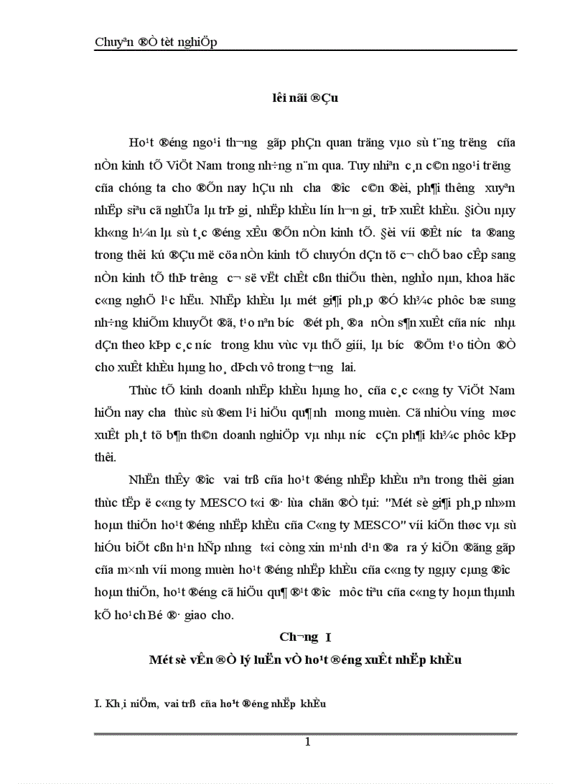 Một số giải pháp nhằm hoàn thiện hoạt động nhập khẩu của Công ty MESCO