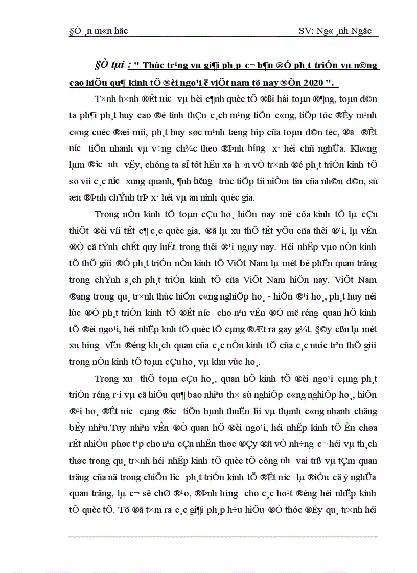 Thực trạng và giải pháp cơ bản để phát triển và nâng cao hiệu quả kinh tế đối ngoại ở việt nam từ nay đến 2020