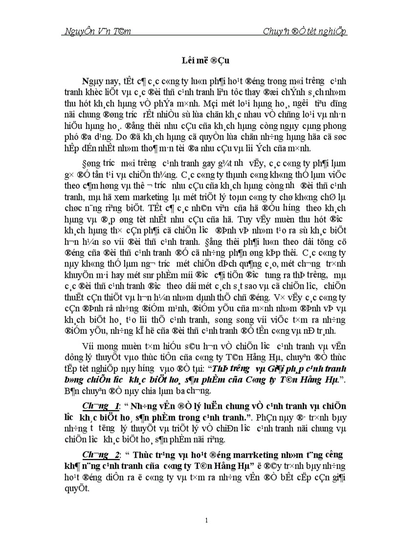 Thị trường và Giải pháp cạnh tranh bằng chiến lược khác biệt hoá sản phẩm của Công ty Tân Hồng Hà 1