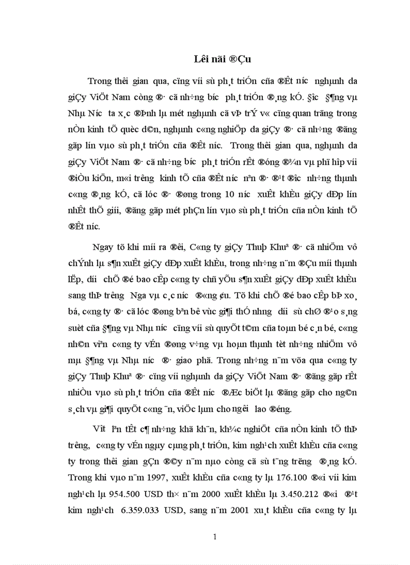 Thực Trạng hoạt động kinh doanh xuất khẩu của công ty giầy Thuỵ Khuê