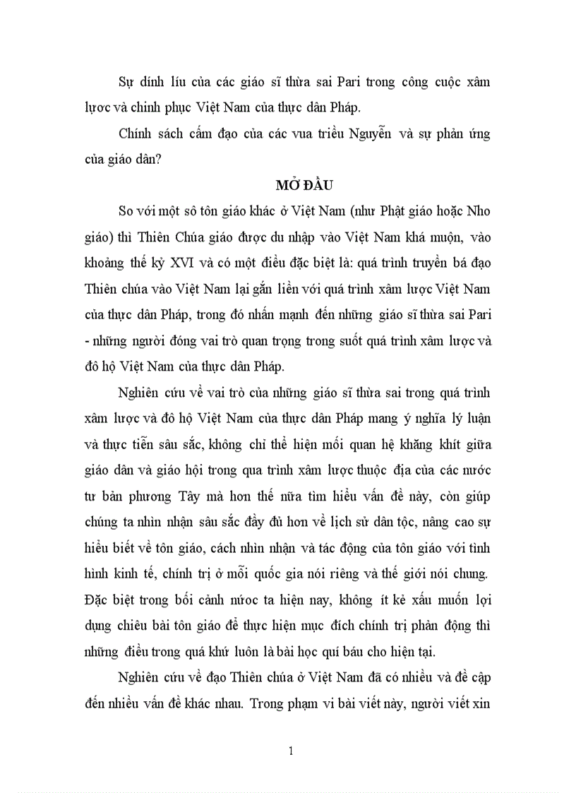Sự dính líu của các giáo sĩ thừa sai Pari trong công cuộc xâm lựơc và chinh phục Việt Nam của thực dân Pháp 1
