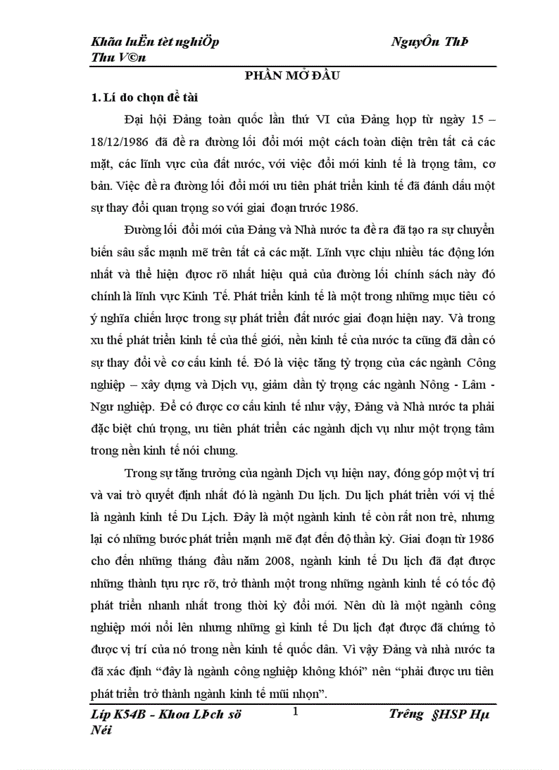 Ngành Kinh tế Du lịch trong thời kỳ đổi mới từ 1986 đến 2008 1