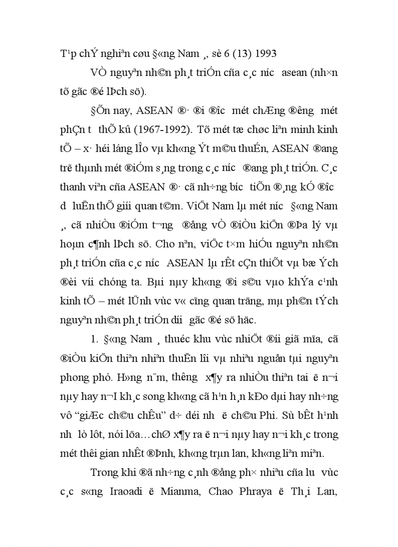 Tạp chí nghiên cứu Đông Nam á số 6 13 1993 Về nguyên nhân phát triển của các nước asean nhìn từ góc độ lịch sử