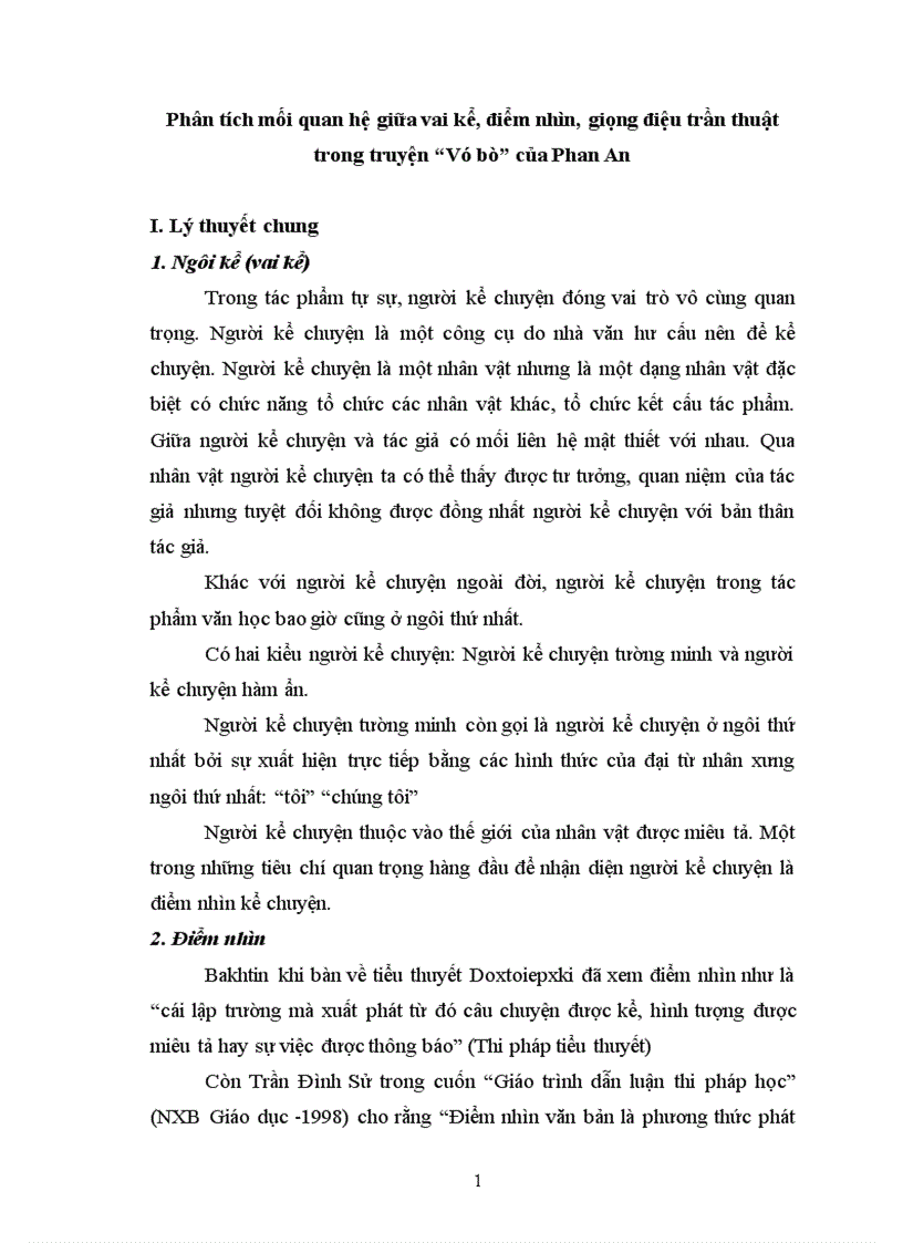 Phân tích mối quan hệ giữa vai kể điểm nhìn giọng điệu trần thuật trong truyện Vó bò của Phan An