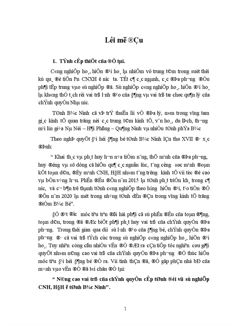 Nâng cao vai trò của chính quyền cấp tỉnh đối với sự nghiệp CNH HĐH ở tỉnh Bắc Ninh 1