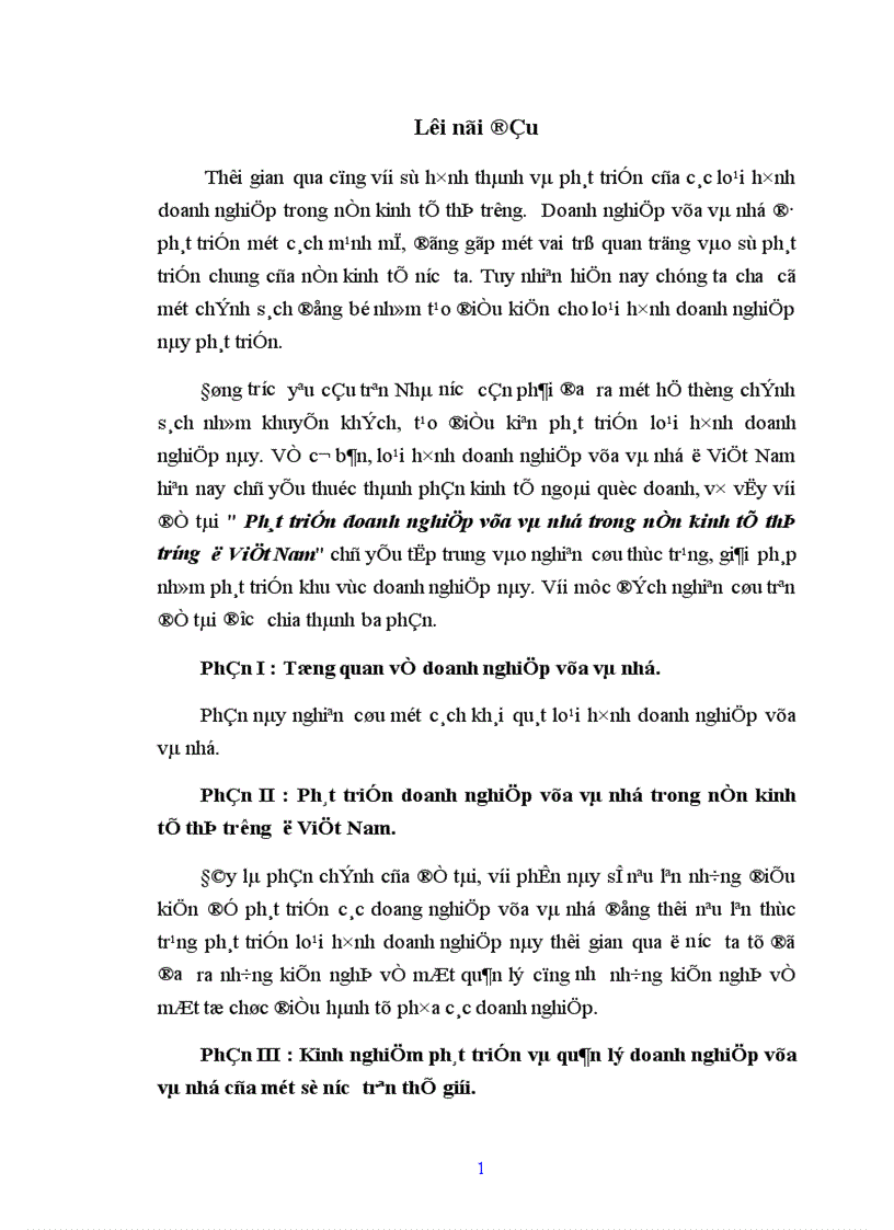 Phát triển doanh nghiệp vừa và nhỏ trong nền kinh tế thị trướng ở Việt Nam 1