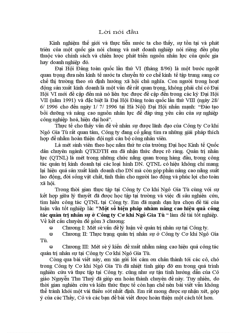 Một số biện pháp nhằm nâng cao hiệu quả công tác quản trị nhân sự ở Công ty Cơ khí Ngô Gia Tự