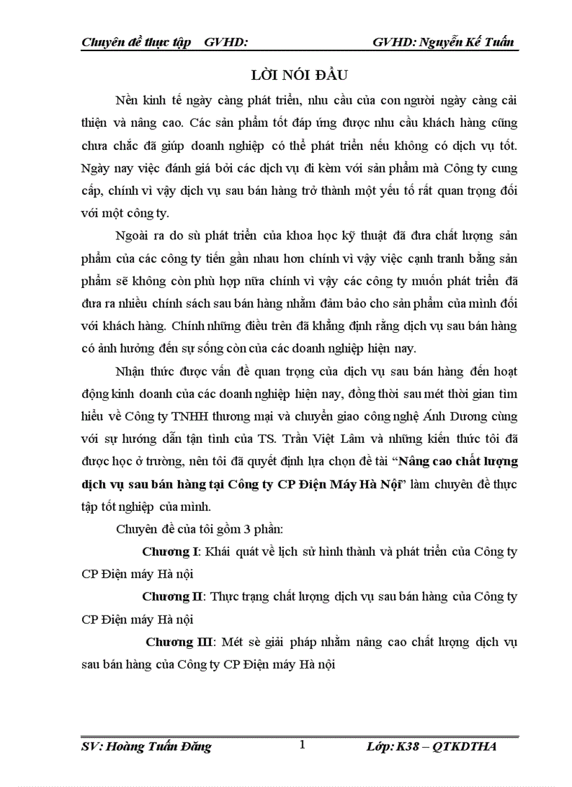 Nâng cao chất lượng dịch vụ sau bán hàng tại Công ty CP Điện Máy Hà Nội