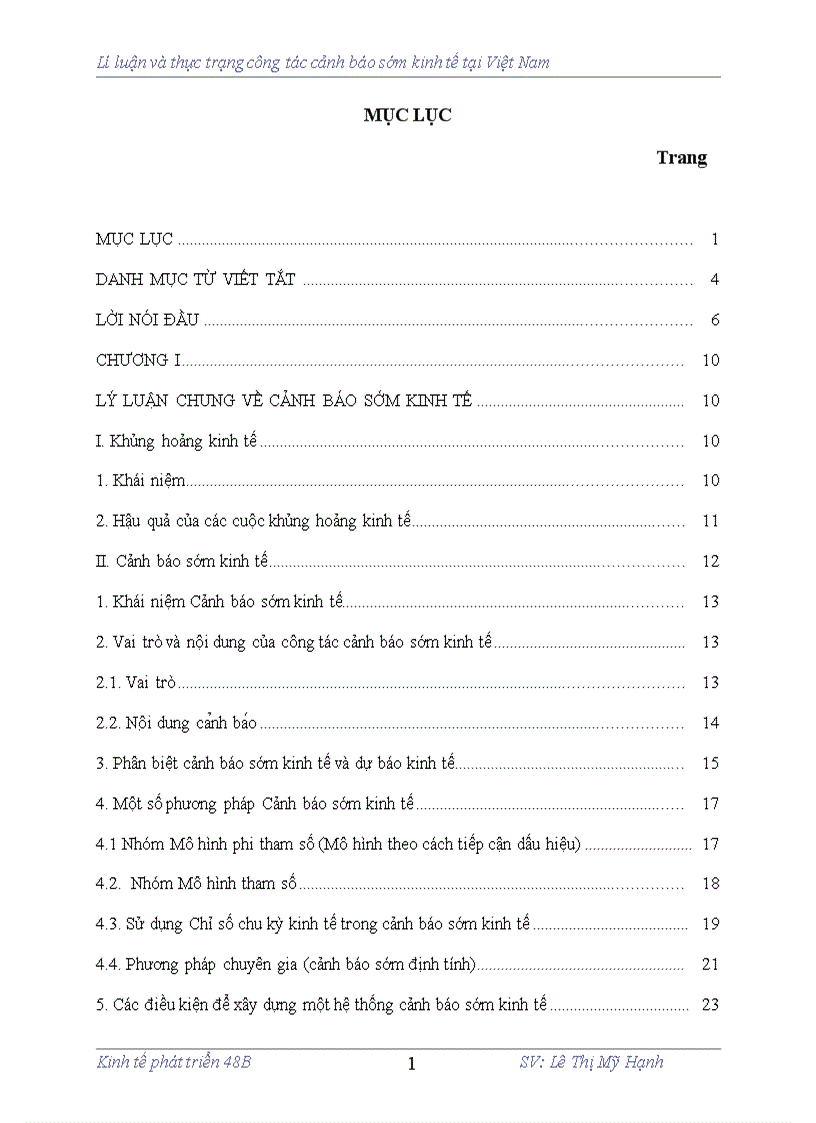 Lí luận và thực trạng công tác cảnh báo sớm kinh tế tại Việt Nam