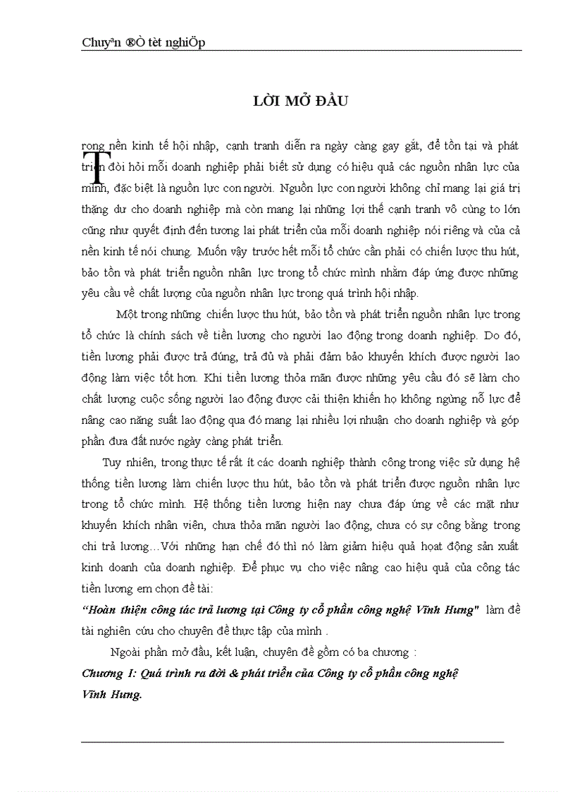 Hoàn thiện công tác trả lương tại Công ty cổ phần công nghệ Vĩnh Hưng 1
