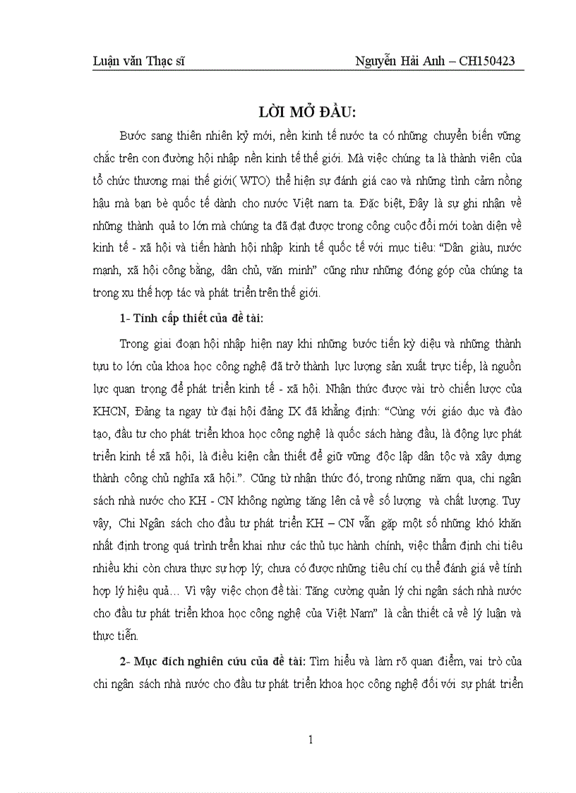 Tăng cường quản lý chi ngân sách nhà nước cho đầu tư phát triển khoa học công nghệ của Việt Nam