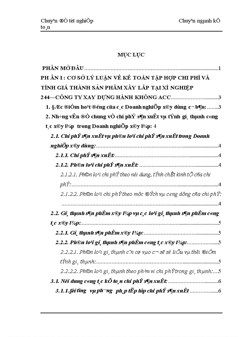 Kế toán chi phí sản xuất và tính giá thành sản phẩm xây lắp tại Xí nghiệp xây dựng 244 Công ty xây dựng công trình hàng không ACC