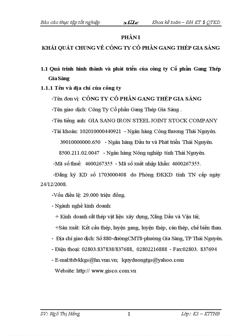 Một số ý kiến nhằm hoàn thiện công tác kế toán tại Công ty Cổ phần gang thép Gia Sàng