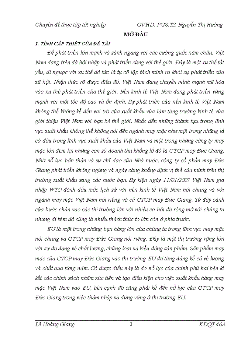Hoạt động thâm nhập thị trường EU của CTCP may Đức Giang Thực trạng và giải pháp