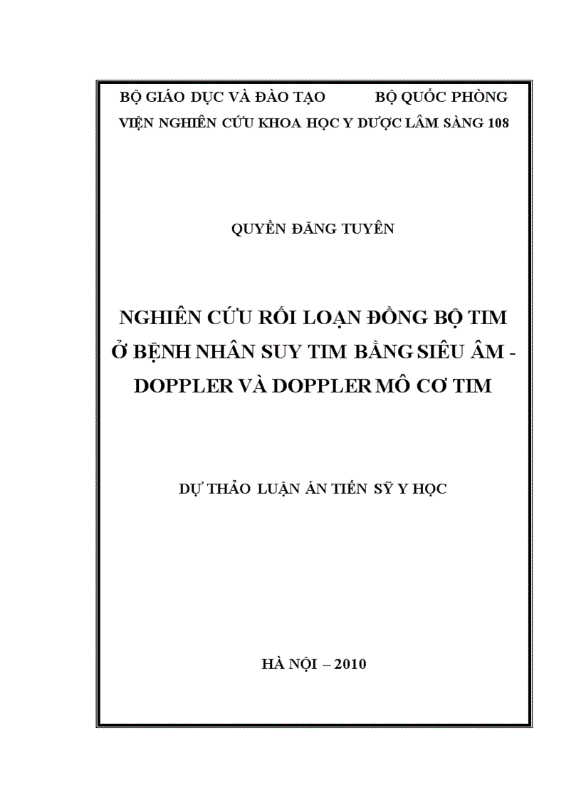 Nghiên cứu rối loạn đồng bộ tim ở bệnh nhân suy tim bằng siêu âm doppler và doppler mô cơ tim