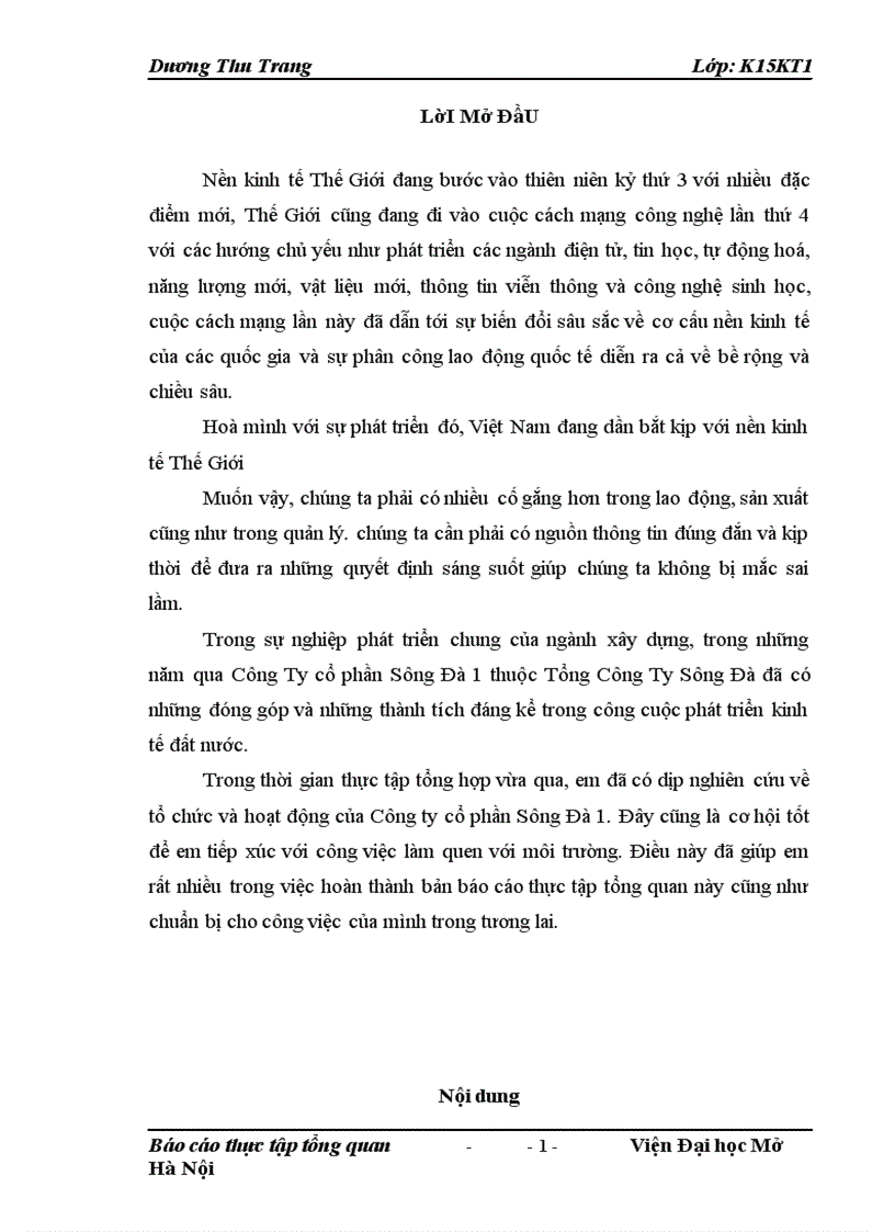 Báo cáo thực tập tại Công ty cổ phần Sông Đà 1 1