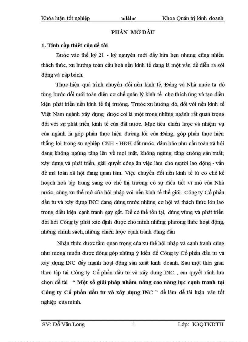 Một số giải pháp nhằm nâng cao năng lực cạnh tranh tại Công ty Cổ phần đầu tư và xây dựng INC