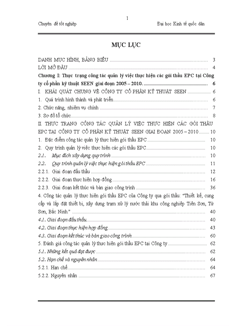 Công tác quản lý việc thực hiện các gói thầu EPC tại Công ty cổ phần kỹ thuật SEEN giai đoạn 2005 2010 thực trạng và giải pháp