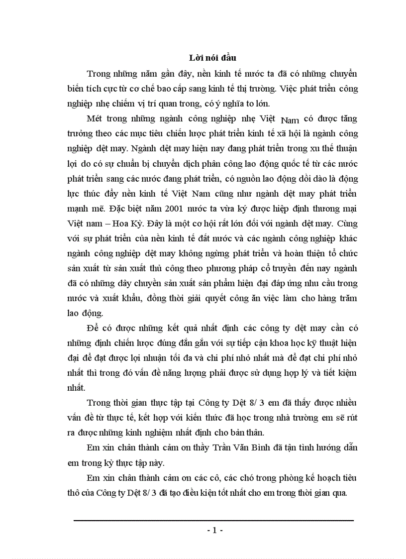Báo cáo thực tập tổng hợp tại Công ty Dệt 8 3
