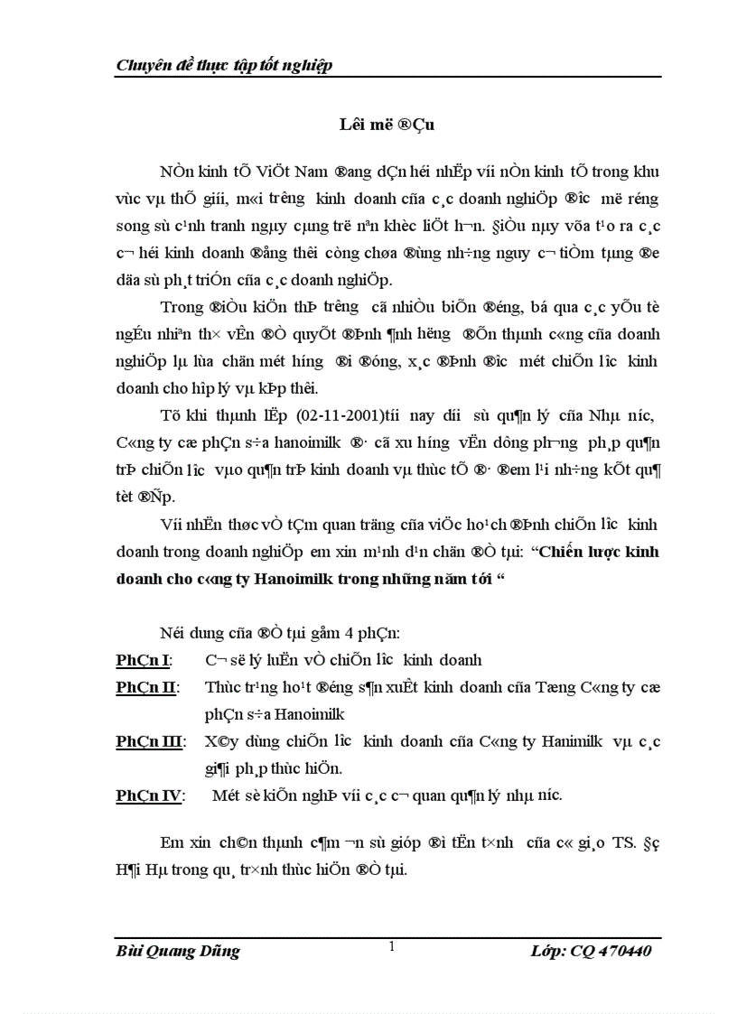 Chiến lược kinh doanh cho cụng ty cổ phần sữa Hanoimilk trong thời gian tới 1