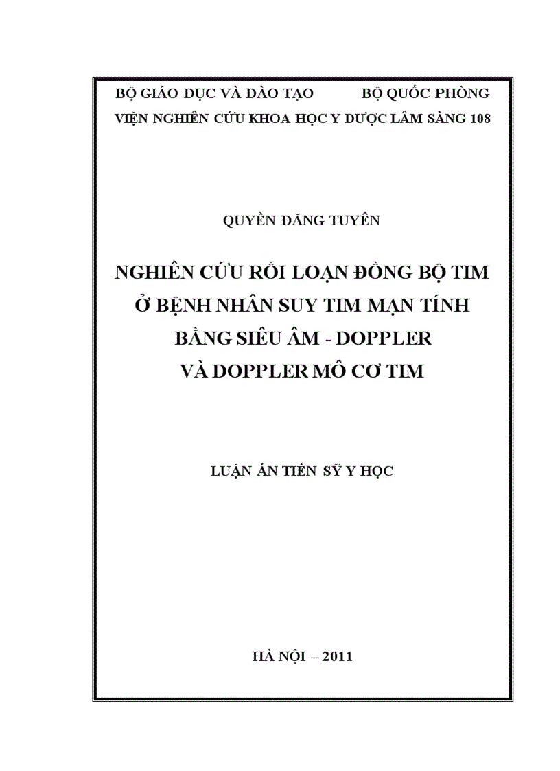 Nghiên cứu rối loạn đồng bộ tim ở bệnh nhân suy tim mạn tính bằng siêu âm doppler và doppler mô cơ tim
