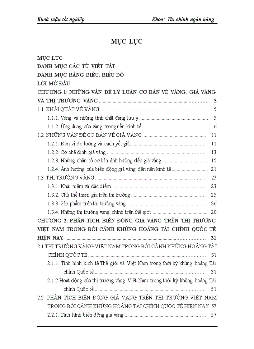 Phân tích sự biến động giá vàng trên thị trường việt nam trong bối cảnh khủng hoảng tài chính quốc tế hiện nay