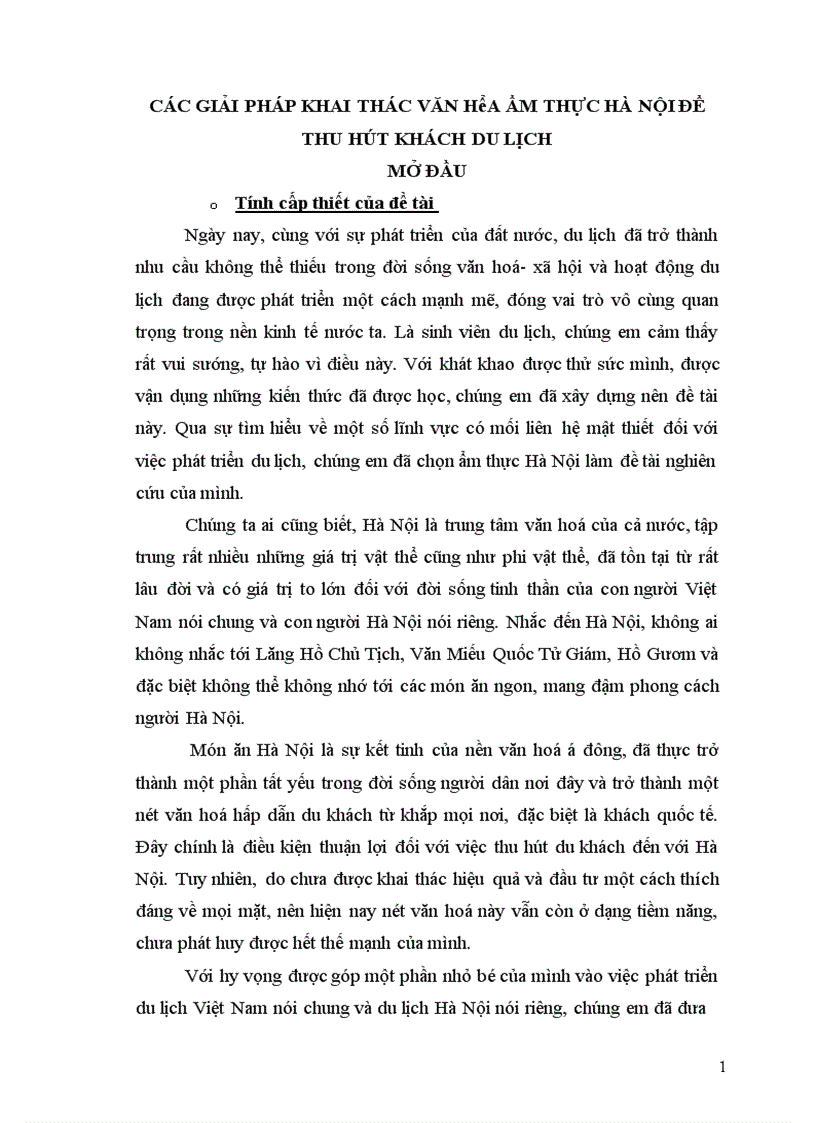 Các giải pháp khai thác văn hóa ẩm thực hà nội để thu hút khách du lịch