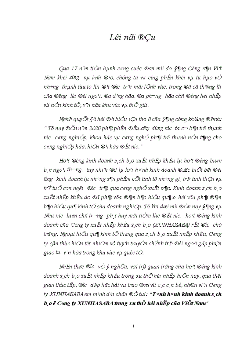 Tình hình kinh doanh sách báo ở Công ty XUNHASABA trong xu thế hội nhập của Việt Nam 1