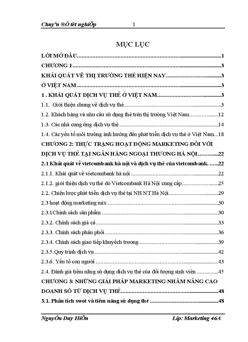 Giải pháp Marketing cho sản phẩm thẻ ATM hướng tới đối tượng sinh viên Hà Nội tại Vietcombank Hà Nội 1