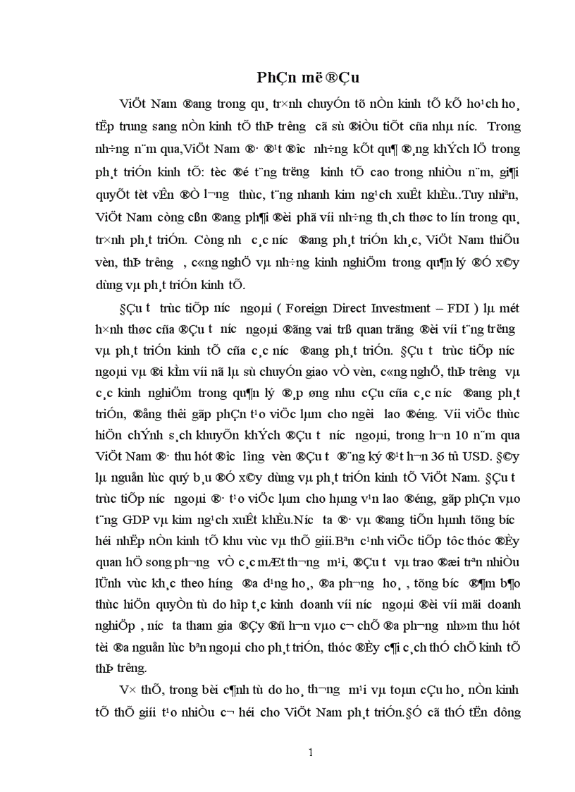 Đầu tư trực tiếp nước ngoài và những giải pháp nhằm thu hút đầu tư trực tiếp nước ngoài vào Việt Nam 1