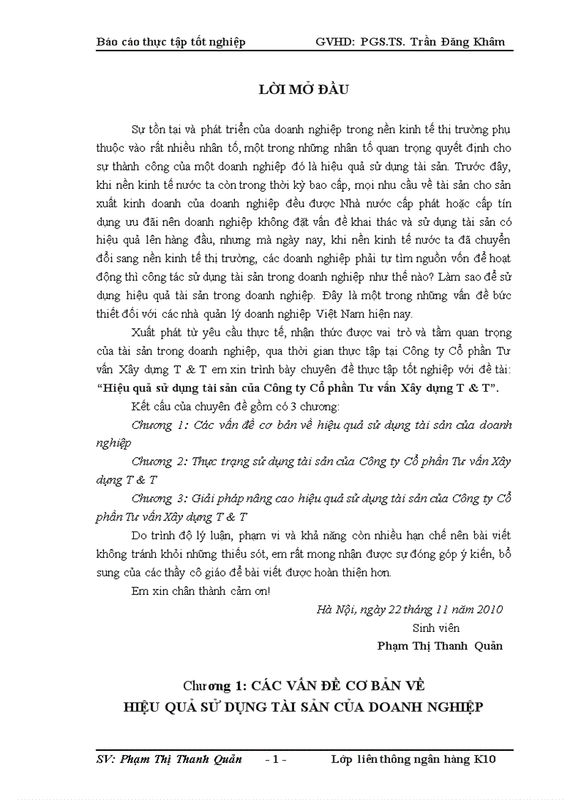 Hiệu quả sử dụng tài sản của Công ty Cổ phần Tư vấn Xây dựng T T