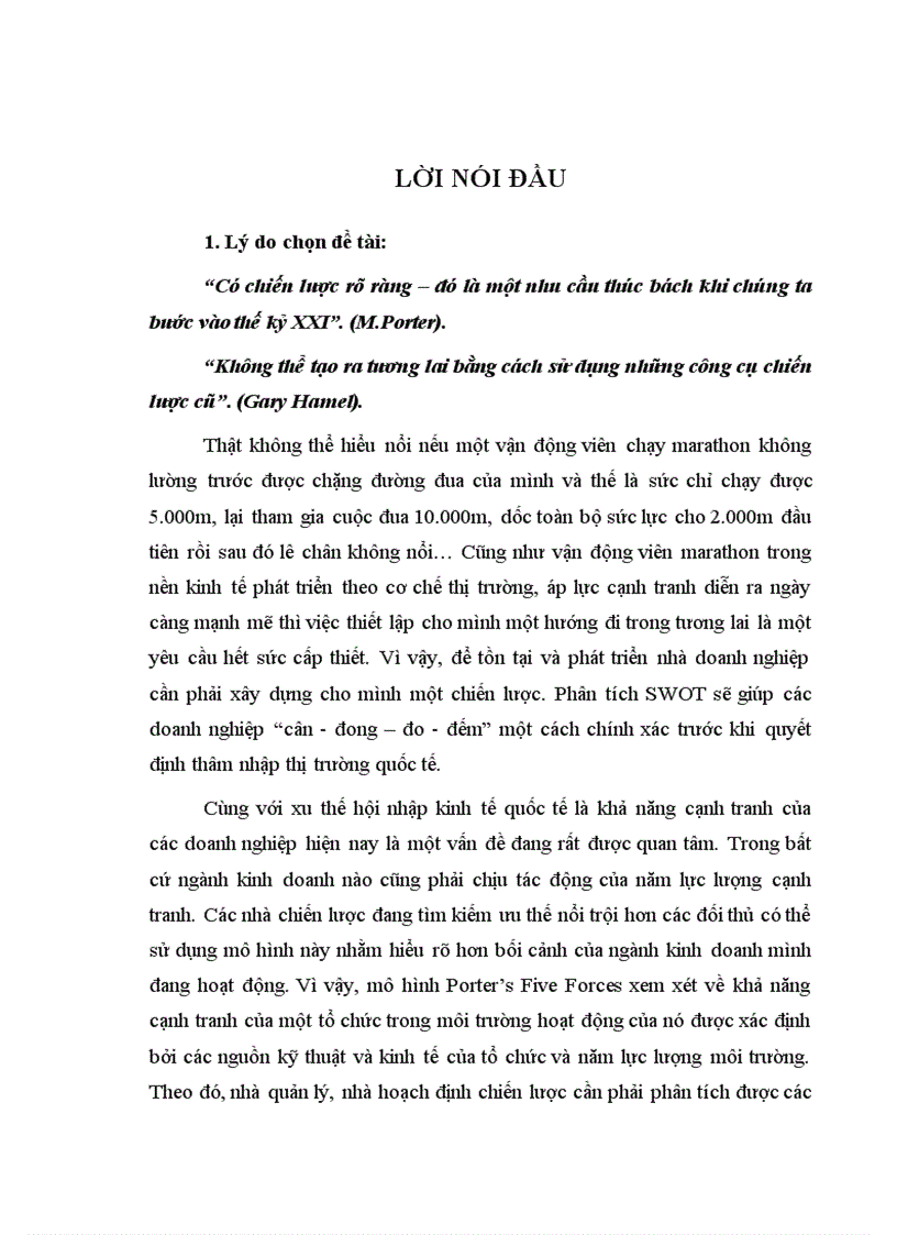 Phân tích ứng dụng mô hình SWOT và mô hình Porter s Five Forces trong xây dựng chiến lược sản xuất kinh doanh tại Công ty Cổ phần Cơ khí xây dựng giao thông Thăng Long 1