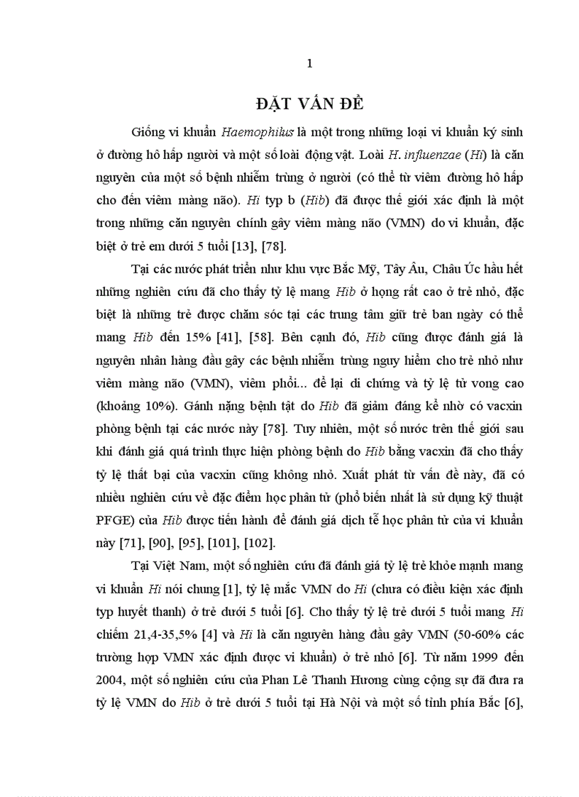 Đặc điểm sinh học phân tử của Haemophilus influenzae typ b Hib phân lập từ bệnh nhi viêm màng não mủ dưới 5 tuổi và trẻ khỏe mạnh tại Nhà trẻ Mẫu giáo 1