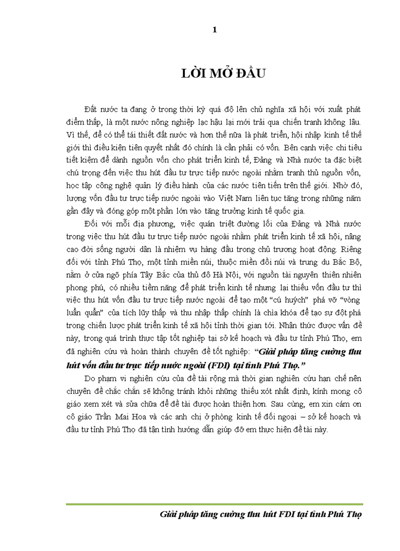 Giải pháp tăng cường thu hút vốn đầu tư trực tiếp nước ngoài FDI tại tỉnh Phú Thọ