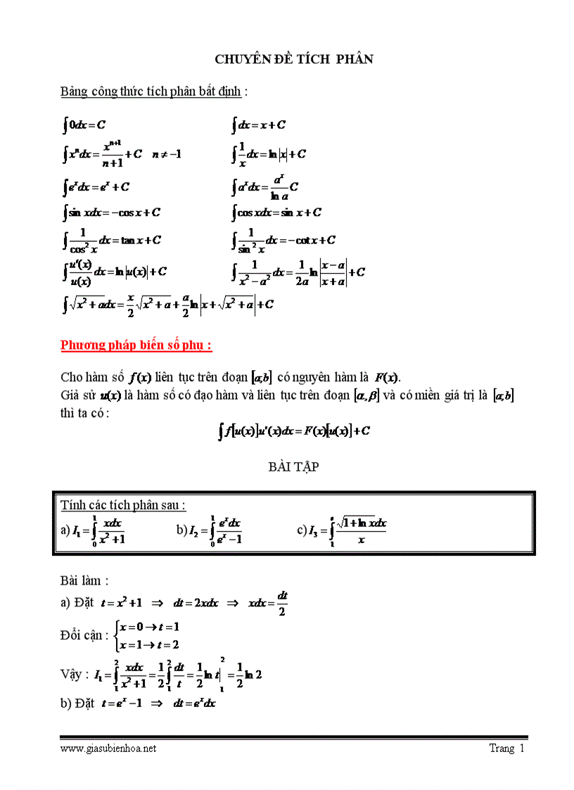 Chuyên đề tích phân hay