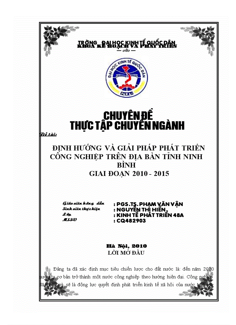 Định hướng và giải pháp phát triển công nghiệp trên địa bàn tỉnh Ninh Bình giai đoạn 2010 2015