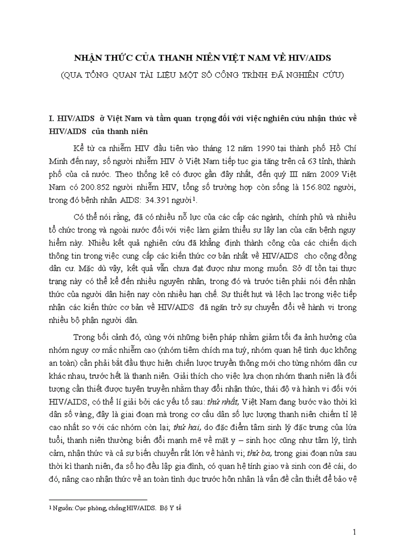 Nhận thức của Thanh niên Việt Nam hiện nay về HIV AIDS