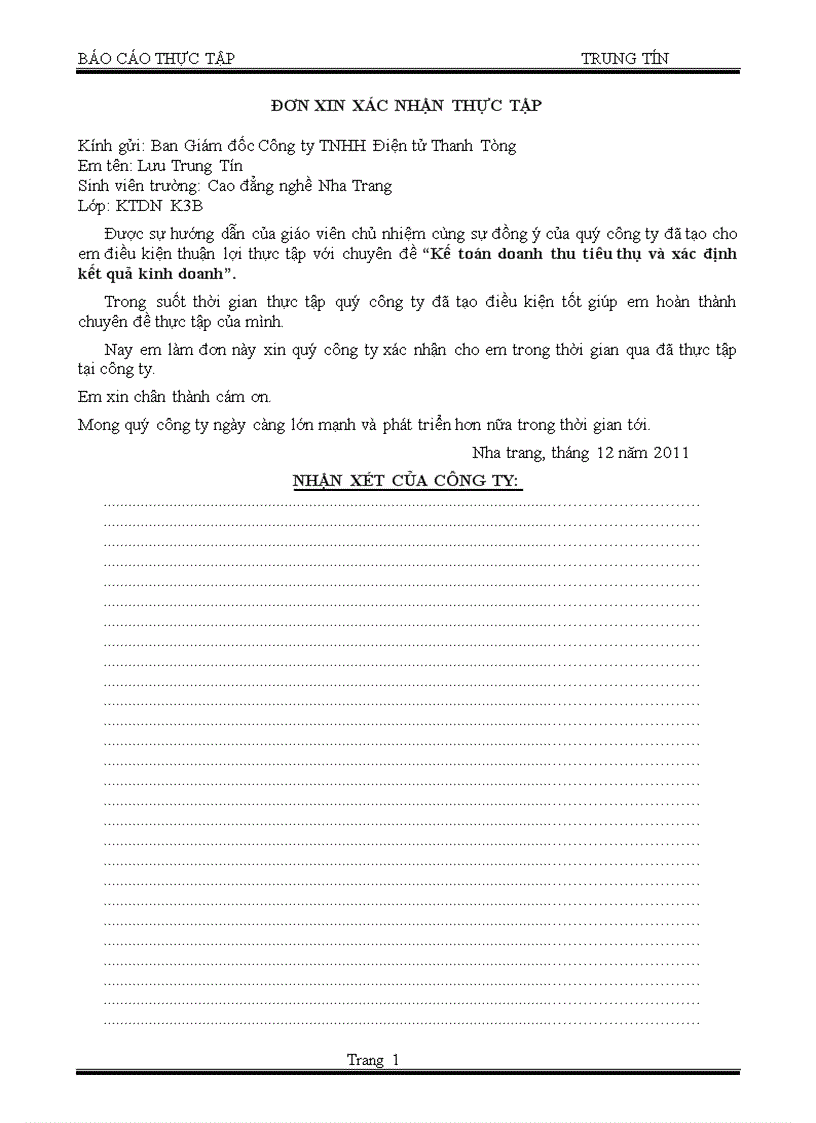 Kế toán doanh thu tiêu thụ và xác định kết quả kinh doanh tại Công ty TNHH Điện tử Thanh Tòng