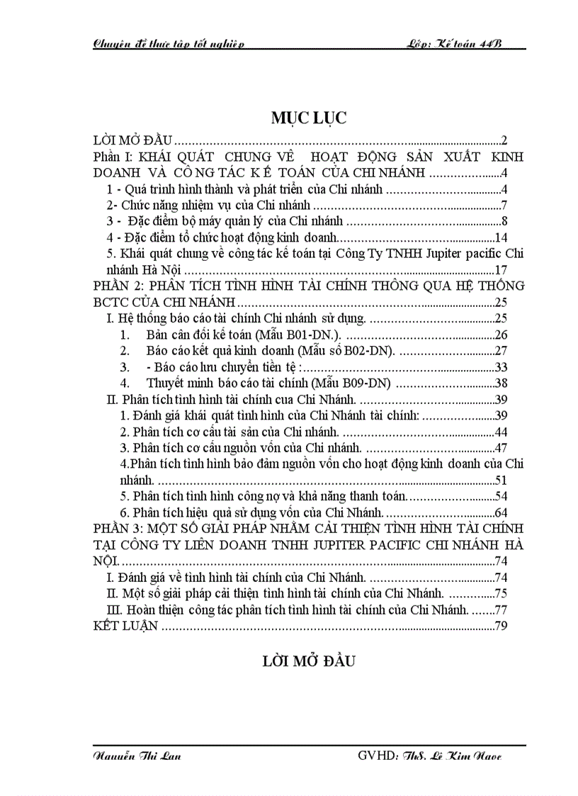 Phân tích tình hình tài chính thông qua hệ thống báo cáo tài chính tại Công Ty TNHH Giao Nhận Hàng Hoá JuPiTer Pacific Chi nhánh Hà Nội