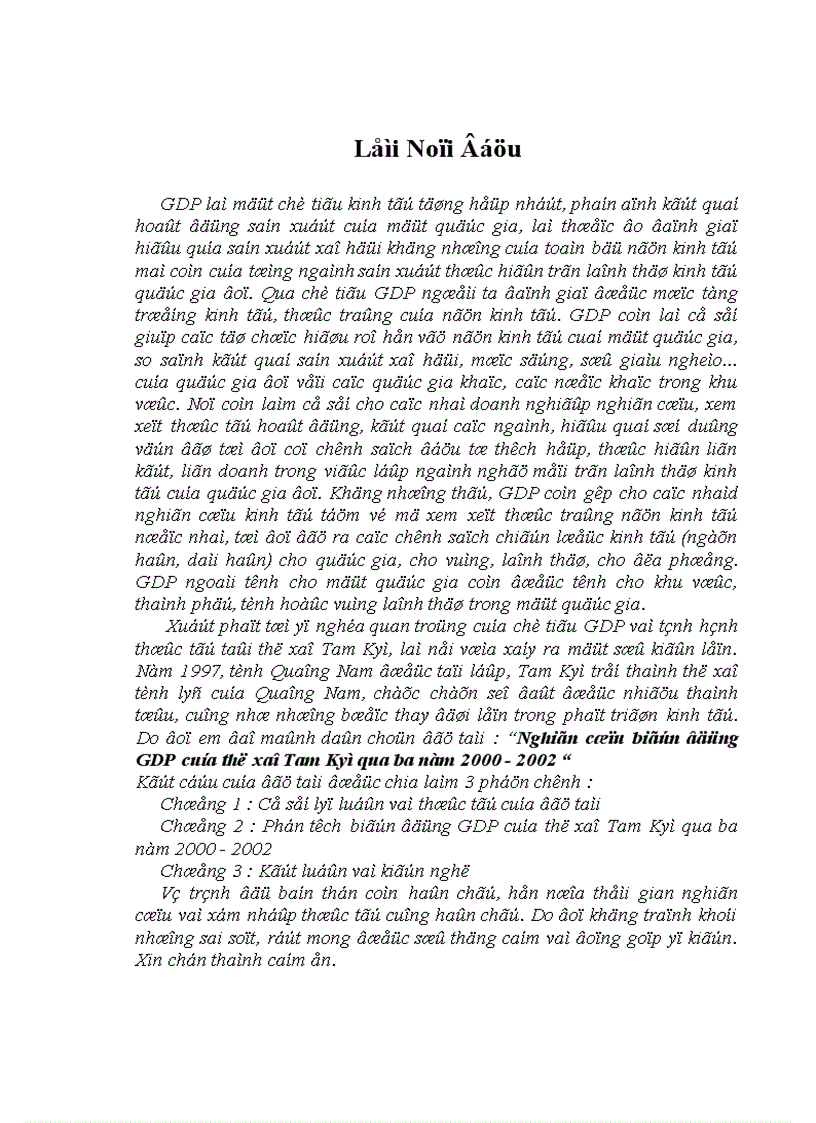Nghiên cứu biến động gdp của thĩ xã tam kỳ qua 3 năm 2000 2002