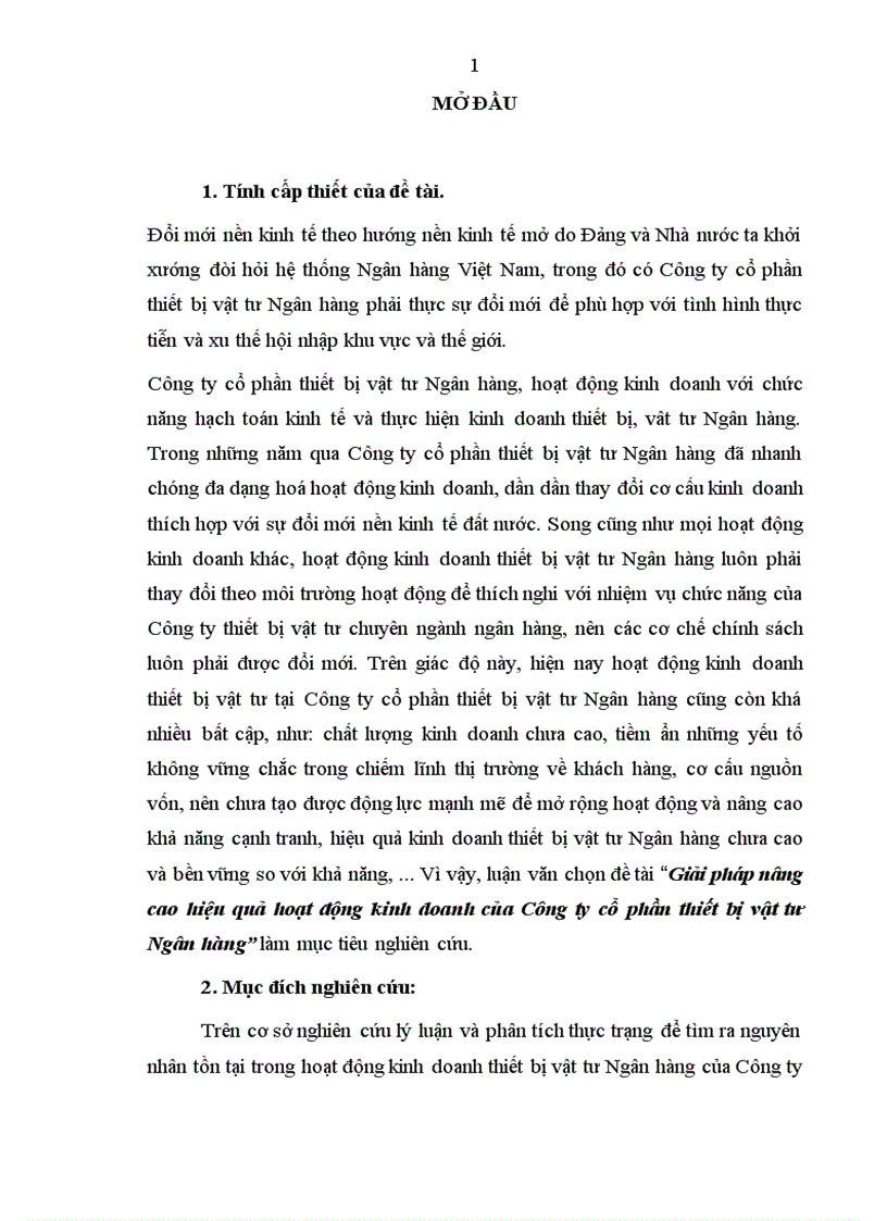 Giải pháp nâng cao hiệu quả hoạt động kinh doanh của công ty cổ phần thiết bị vật tư Ngân hàng