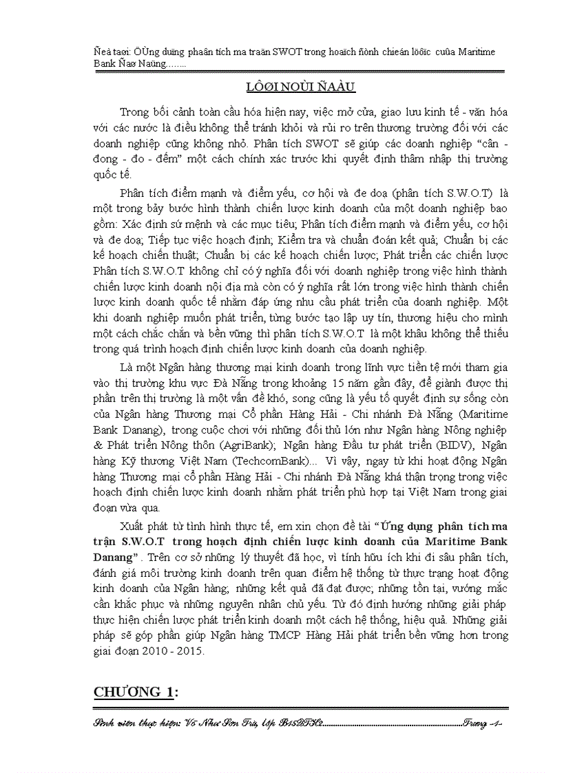 Ứng dụng phân tích ma trận S W O T trong hoạch định chiến lược kinh doanh của Maritime Bank Danang