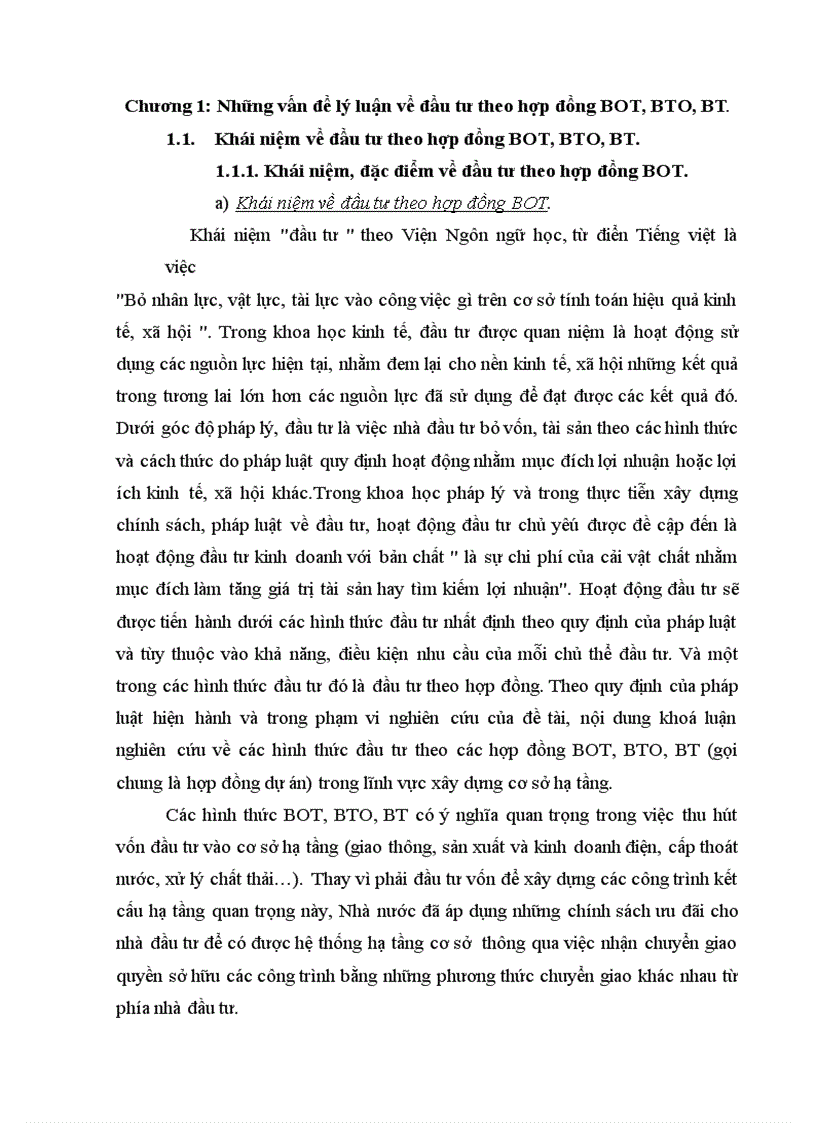 Những vấn đề lý luận về đầu tư theo hợp đồng BOT BTO BT