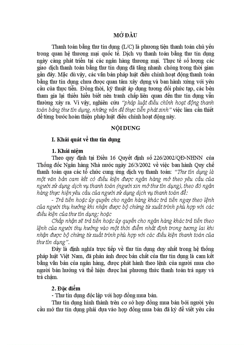Pháp luật điều chỉnh hoạt động thanh toán bằng thư tín dụng những vấn đề thực tiễn phát sinh