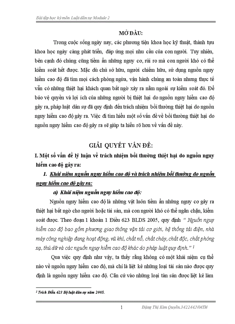 Luật Dân Sự Nguồn nguy hiểm cao độ học kỳ