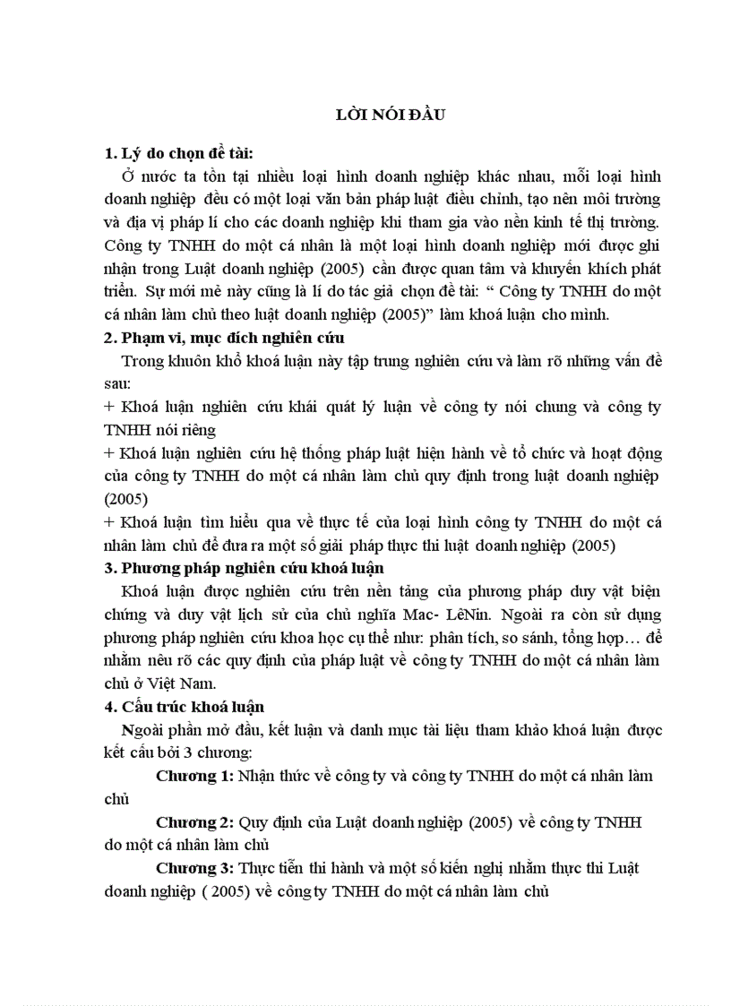 Công ty TNHH do một cá nhân làm chủ theo luật doanh nghiệp 2005